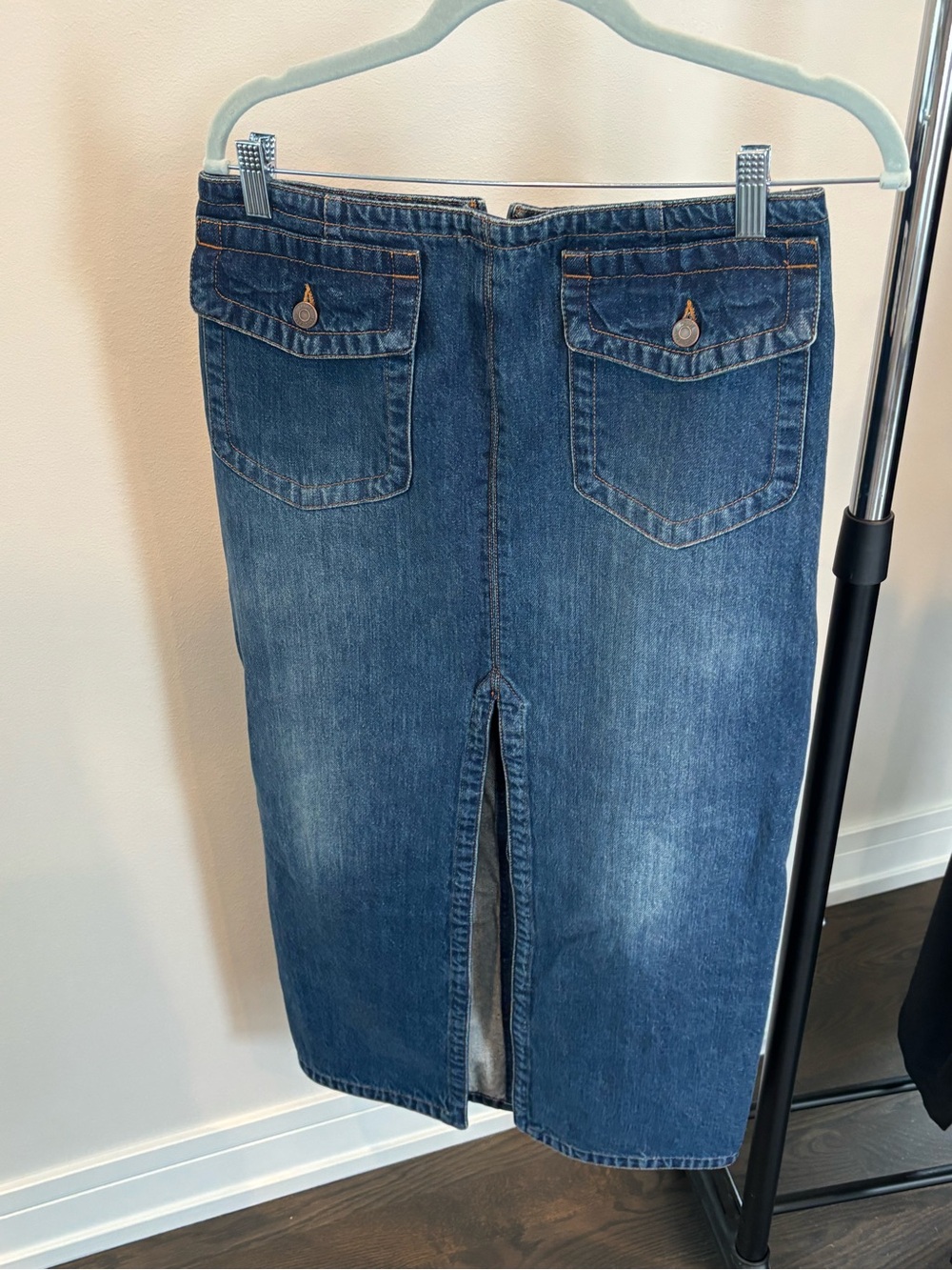 Chloe Dark Blue Denim Pencil Skirt with Front Slit